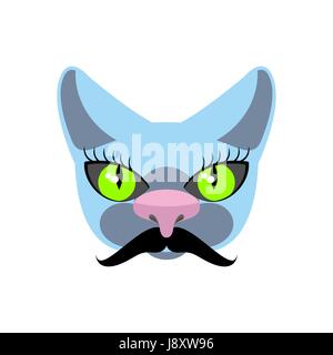 Gatto blu con grandi baffi. Hipsters Pet. Icona del vettore, logo Illustrazione Vettoriale