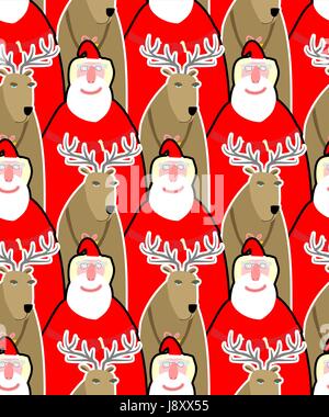 Babbo Natale e renne sfondo senza giunture. Ornamento del vettore da Natale animali. Modello di festa per il Natale e il nuovo anno Illustrazione Vettoriale