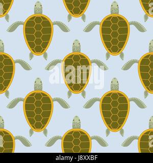 Gregge di tartarughe di mare. Acqua turtle seamless pattern. Sfondo vettoriale di rettili acquatici con guscio. Illustrazione Vettoriale