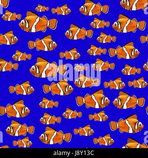 Pesce arancione Seamless Pattern su sfondo blu Illustrazione Vettoriale