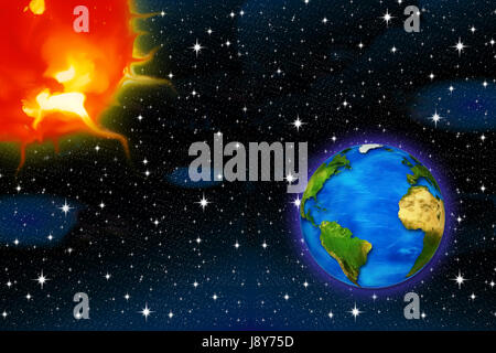 Spazio, energia solare, Globe, il pianeta terra, mondo, stelle, gli asterischi, astronomia, stella, Foto Stock