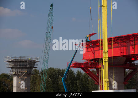 Costruzione del cavalcavia di Merseyside ponte Gateway Foto Stock