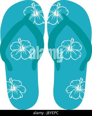 Beach flip-flop blu con fiori Illustrazione Vettoriale