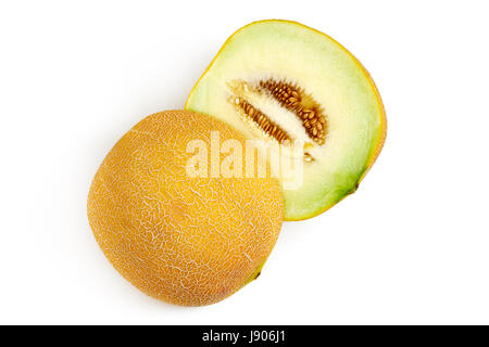 Dolce muskmelon maturi (Melone Galia) isolato su sfondo bianco Foto Stock