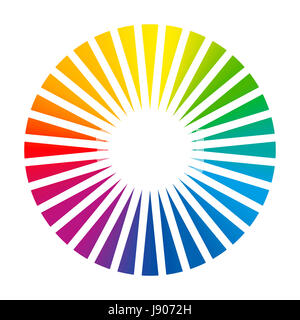 Cerchio colore - tonda colore fan deck con 32 diversi triangoli colorati che causano un bianco brillante centro incandescente, un'illusione ottica. Foto Stock