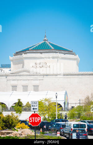 Chicago Illinois vicino al lato sud Grant Park South Lake Shore Drive John G Shedd Aquarium blue sky esterno costruito 1930 Foto Stock