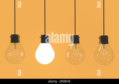 Lampadina realistici in sfondo giallo in 3D rendering Foto Stock