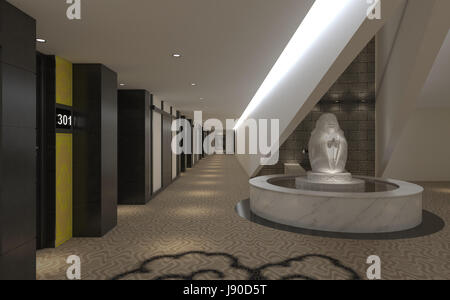 Interno Moderno Hotel corridoio 3D illustrazione Foto Stock