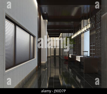 Interno Moderno Hotel corridoio 3D illustrazione Foto Stock