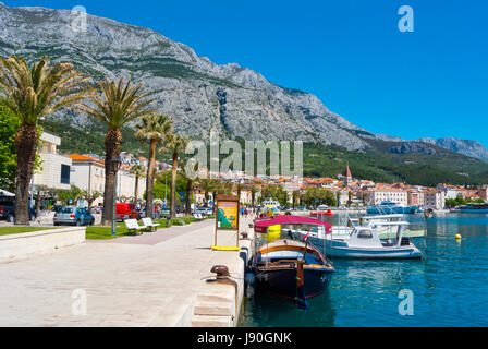 Obala Kralja Tomislava, lungomare, Makarska, Dalmazia, Croazia Foto Stock