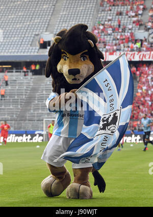 Monaco di Baviera, Germania. Il 30 maggio 2017. Monaco di Baviera mascotte del 'Sechzger', fotografato durante la Bundesliga tedesca 2° Divisione retrocessione partita di calcio tra TSV 1860 Monaco di Baviera e Jahn Regensburg in stadio Allianz Arena di Monaco di Baviera, Germania, il 30 maggio 2017. Foto: Peter Kneffel/dpa/Alamy Live News Foto Stock