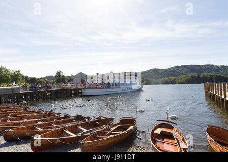 Cumbria, Regno Unito. 31 Maggio, 2017. Lago di Windermere Lake District Cumbria.Bowness Bay sul Lago di Windermere .chiari cieli blu tutto il giorno sul Lago di Windermere .i turisti fanno la maggior parte di esso nel tardo pomeriggio come cloud è forecastby 7.pm questa sera, con la pioggia da 5.00pm domani crociere sul lago popolari come mai per mantenere fresco il credito:Gordon Shoosmith/Alamy Live News Credito: Gordon Shoosmith/Alamy Live News Foto Stock