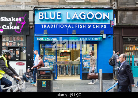 Pesce e Chip Shop UK - Blue Lagoon il tradizionale pesce e patatine - Glasgow, Scotland, Regno Unito Foto Stock