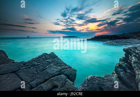 Paesaggio al tramonto in Istria. Rt Kamenjak, Premantura. Foto Stock