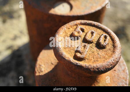 La ruggine, rottami, pesi, vecchio, toni closeup, pietra, inverno, marrone, marrone, Foto Stock