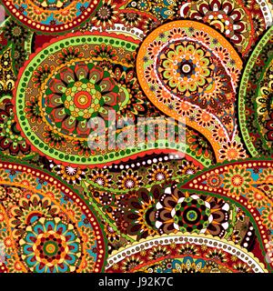 Seamless Paisley sfondo. Colorata a mano Modello disegnato Illustrazione Vettoriale