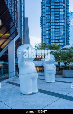 Arte temporanea di installazione, Tian Tian per artista Danny Yung, del centro cittadino di Vancouver, British Columbia, Canada. Foto Stock