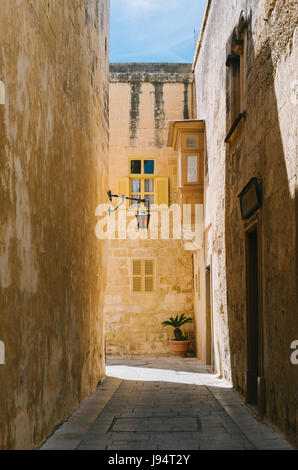Strada stretta della città silenziosa, Mdina, Malta Foto Stock
