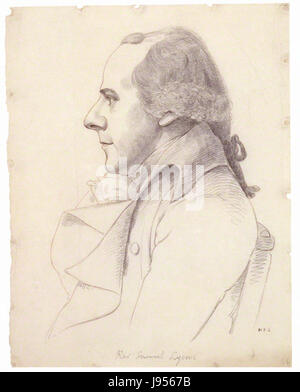 Questo ritratto di Samuel Lysons, creato da William Daniell dopo George Dance, presenta l'importante antiquario e storico Samuel Lysons. Riflette la ritrattistica del XVIII secolo ed è un ottimo esempio di collaborazione artistica tra incisori e pittori. Foto Stock