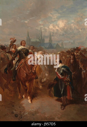 L'opera d'arte "SA 4967 anno 1632" raffigura Frederik Hendrik che entra a Maastricht nel 1632. Questo evento storico durante la Guerra degli ottant'anni viene catturato in una rappresentazione drammatica dell'azione militare. Foto Stock