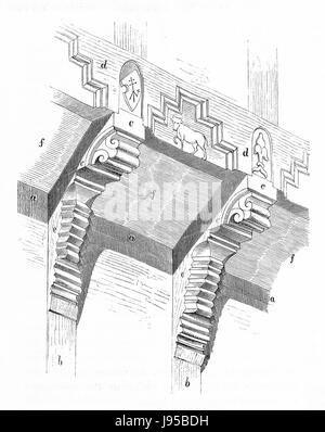 Questa illustrazione, "MZK 003 Nr 01 Fig 29", raffigura una casa medievale in legno a Braunschweig, che mostra la storia architettonica del Medioevo. Foto Stock