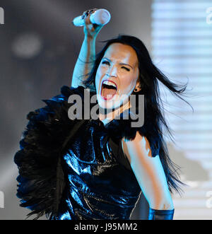 Pilsen, Repubblica Ceca. 03 Giugno, 2017. Cantante finlandese Tarja Turunen esegue entro il Metalfest Open Air 2017 a Pilsen, Repubblica Ceca il 3 giugno 2017. Credito: Miroslav Chaloupka/CTK foto/Alamy Live News Foto Stock