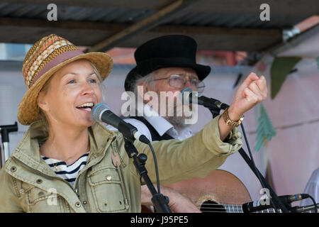 Weymouth, Regno Unito. Il 4 giugno, 2017. Wessex Folk Festival 2017, un evento annuale tenuto lungo il lato Weymouth del vecchio porto e nella vicina piazza di speranza. Le foto mostrano Wild Willy Barrett collegamento francese. Credito: Steve Bell/Alamy Live News Foto Stock