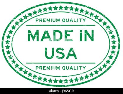 Green Grunge premium quality made in USA ovale guarnizione in gomma timbro su sfondo whtie Illustrazione Vettoriale