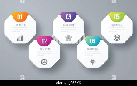 Una infografica con ottagoni su sfondo grigio Illustrazione Vettoriale