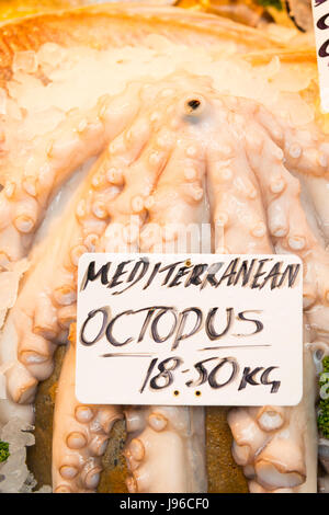 Borough Market London elegante pesce cibo mediterraneo Octopus pescivendolo Foto Stock