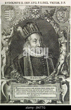 Rodolfo II fu imperatore del Sacro Romano Impero dal 1576 al 1612. Questa voce si riferisce probabilmente a un riferimento storico o artistico che coinvolge Rodolfo II, probabilmente concentrandosi sulla sua corte e sull'influenza culturale. Foto Stock