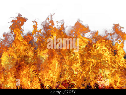 Bella ed elegante fiamme di fuoco, isolata contro il bianco sfondo colorato Foto Stock