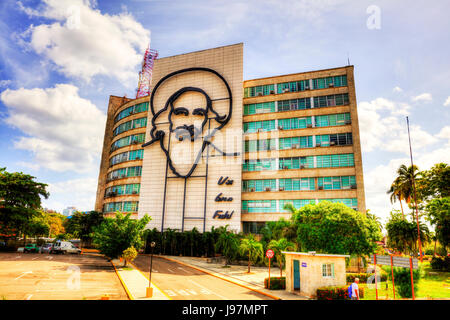 Fidel Castro a Cuba di una scultura in Piazza della Rivoluzione cubana Havana, Plaza de la Revolución, Fidel Castro Piazza della Rivoluzione, Ministero dell'interno edificio Foto Stock