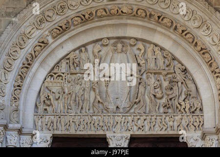 Francia, Saône et Loire, Autun, Cattedrale di Saint Lazare, portale e del timpano del Giudizio Universale Foto Stock