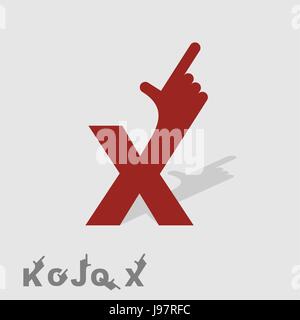 Lettera X. Logo lettere con una mano. Puntare il dito. Lettera dell alfabeto. Modello di business. Illustrazione Vettoriale Illustrazione Vettoriale