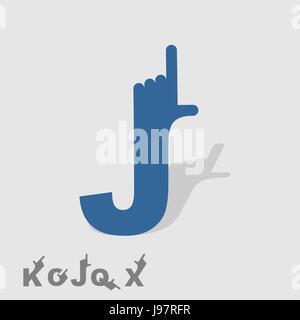 Lettera J. Logo lettere con una mano. Puntare il dito. Lettera dell alfabeto. Modello di business. Illustrazione Vettoriale Illustrazione Vettoriale