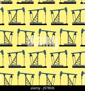 Oil Rig seamless pattern. Pompa olio pompa olio sfondo vettoriale. Illustrazione Vettoriale