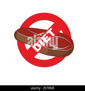 Smettere di carne. Divieto di marchio alimentare. Bistecca. Logo per la dieta. Illustrazione Vettoriale Illustrazione Vettoriale