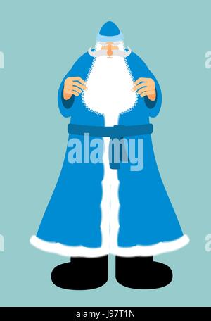 Il russo Babbo Natale in blu vestiti. Nuovo anno vecchio con la barba e baffi. Carattere di natale Illustrazione Vettoriale