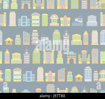 Sullo sfondo della città. Edifici. Grattacieli ed edifici pubblici. Ufficio e gli edifici del governo seamless pattern. Illustrazione Vettoriale