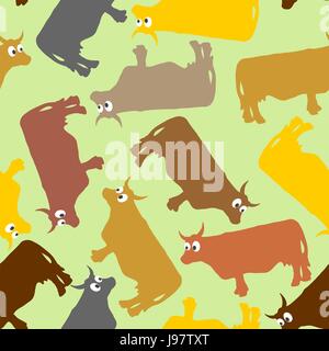 Mucca seamless pattern. Crazy Cow con grandi occhi. Animali domestici sfondo vettoriale Illustrazione Vettoriale