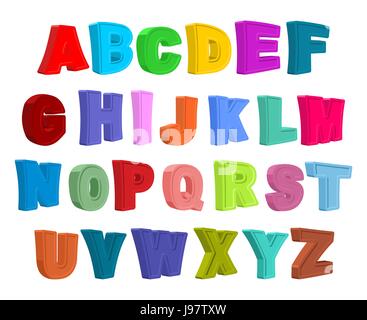 Font i bambini. Alfabeto colorato. Lettere in stile bambino. Cartoon ABC. Illustrazione Vettoriale Illustrazione Vettoriale