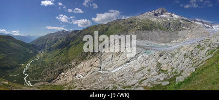 Il ghiacciaio del Rodano: la sorgente del fiume (Panorama) Foto Stock