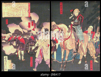 Yoshinobu Tokugawa organizzando difese a Castello di Osaka Foto Stock