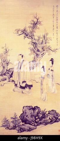 Sheng un portant des Fleurs dans ses cheveux par le peintre chinois Chen Hongshou. Foto Stock