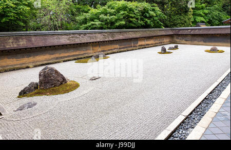 Vew ofJjapanese giardino zen di Ryoan-ji il tempio di Kyoto Foto Stock