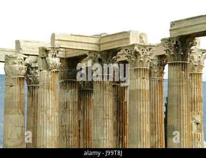 Colonne corinzie dettaglio del Tempio di Zeus Olimpio ad Atene, Grecia Foto Stock