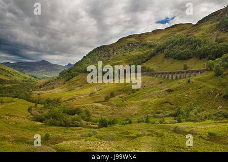 Viadotto Glenfinnan. Una vista del viadotto Glenfinnan sul West Highland Line in Scozia tra Fort William e Mallaig. Il viadotto ferroviario ha featu Foto Stock