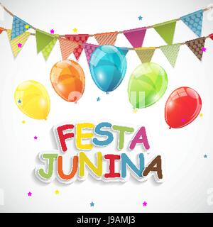 Festa Junina Holiday sfondo. Tradizionale Brasile giugno festa partito. Midsummer Holiday. Illustrazione Vettoriale con nastro e bandiere Illustrazione Vettoriale