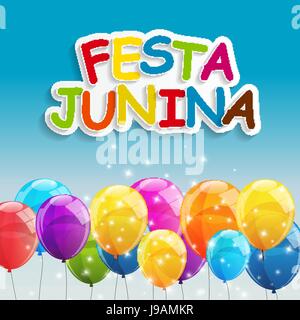 Festa Junina Holiday sfondo. Tradizionale Brasile giugno festa partito. Midsummer Holiday. Illustrazione Vettoriale con nastro e bandiere Illustrazione Vettoriale